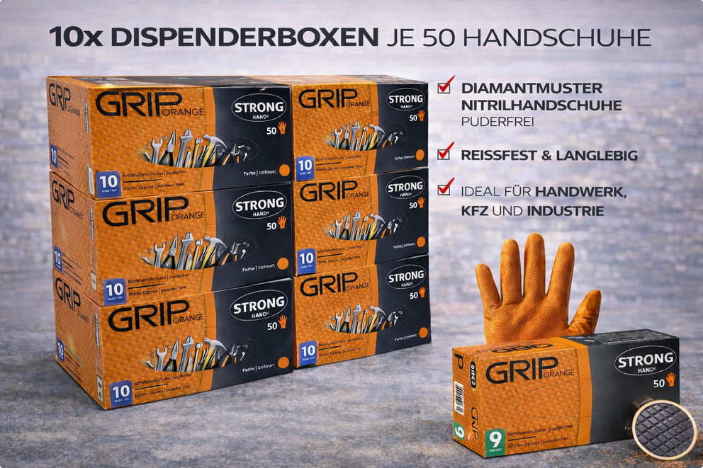 10x - *GRIP ORANGE* STRONGHAND® HANDSCHUHE -Angebot