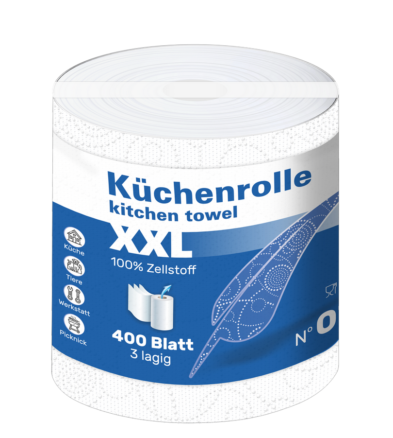Küchenrollen XXL • 3 lagig Zellstoff 400 Blatt • Höhe 22cm